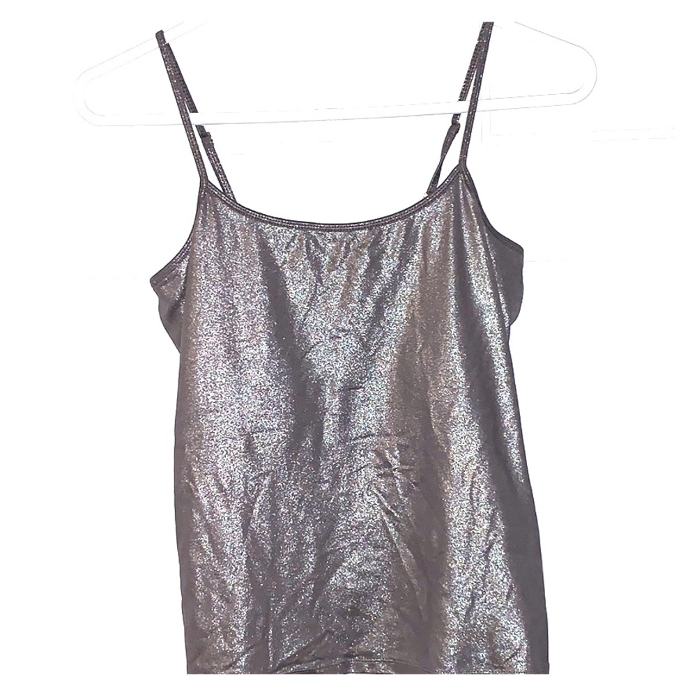 Metallic spaghetti strap tank with shelf bra
